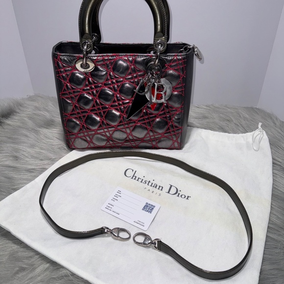 Christian Dior Cannage two-Way Handbag with Pink Stitching~Pre-Loved - Picture 11 of 16